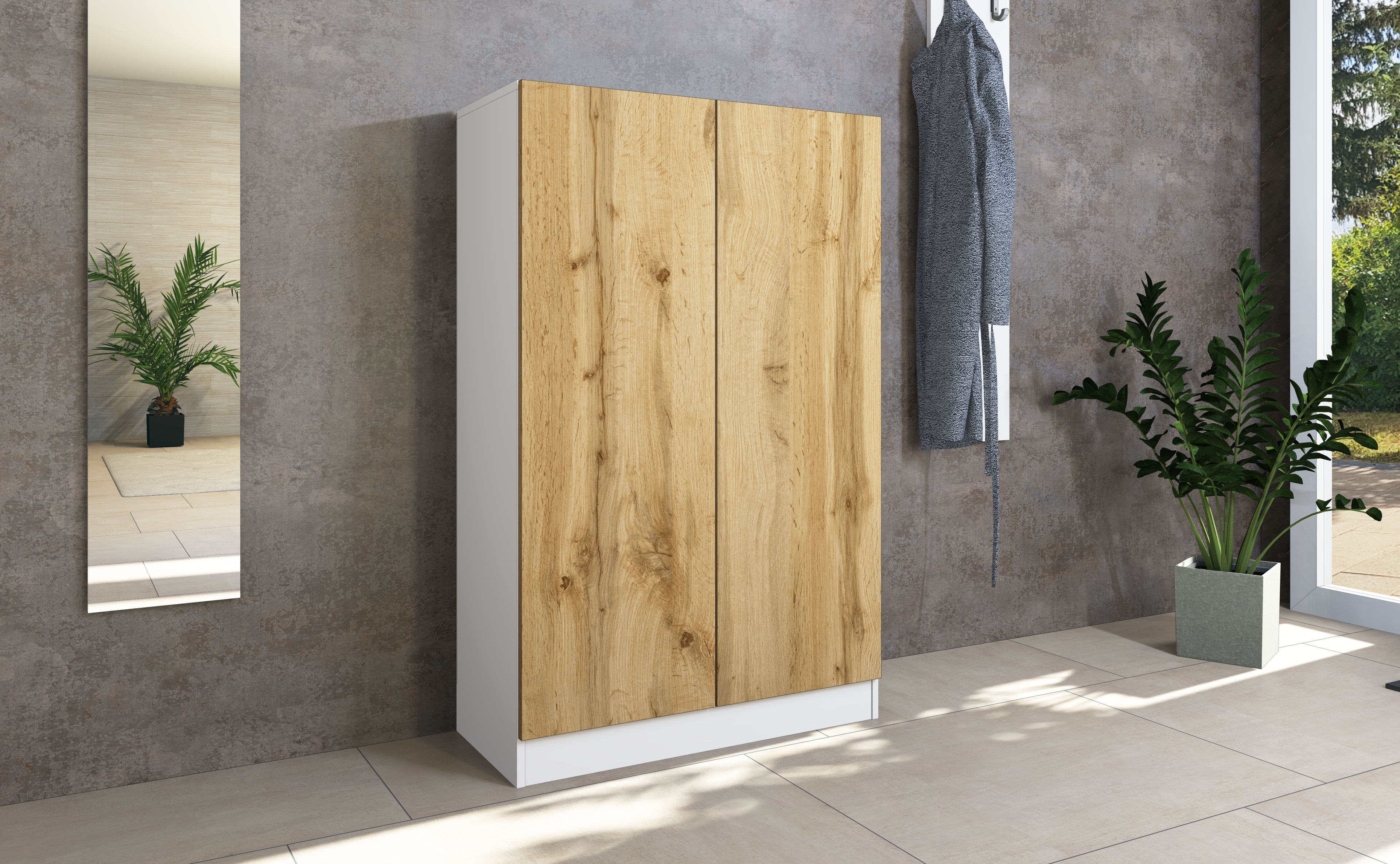 Schuhschrank in Weiß-Eiche "Vaasa" 2-türig