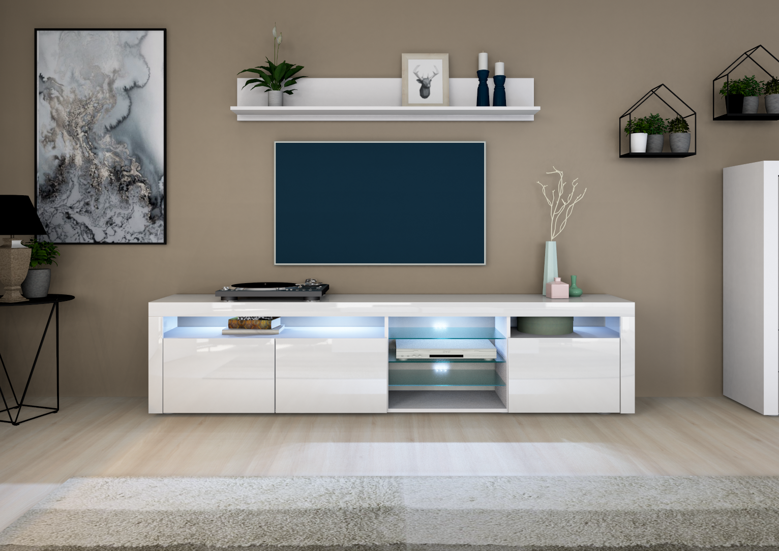 Lowboard Weiß Hochglanz 200 cm "Santa Fé" 