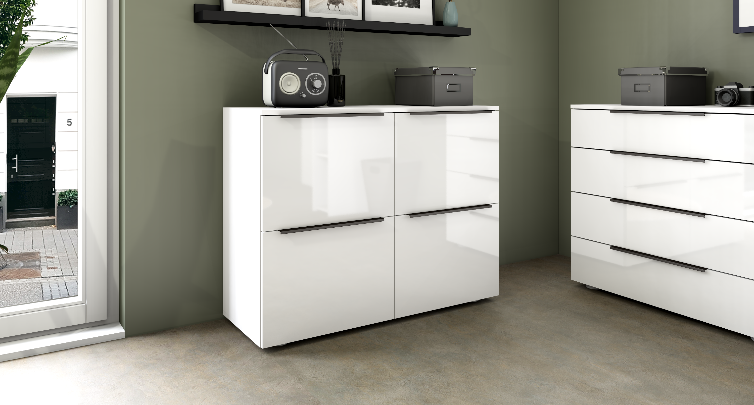 Kommode "Tom" mit 4 Türen in weiß glänzend