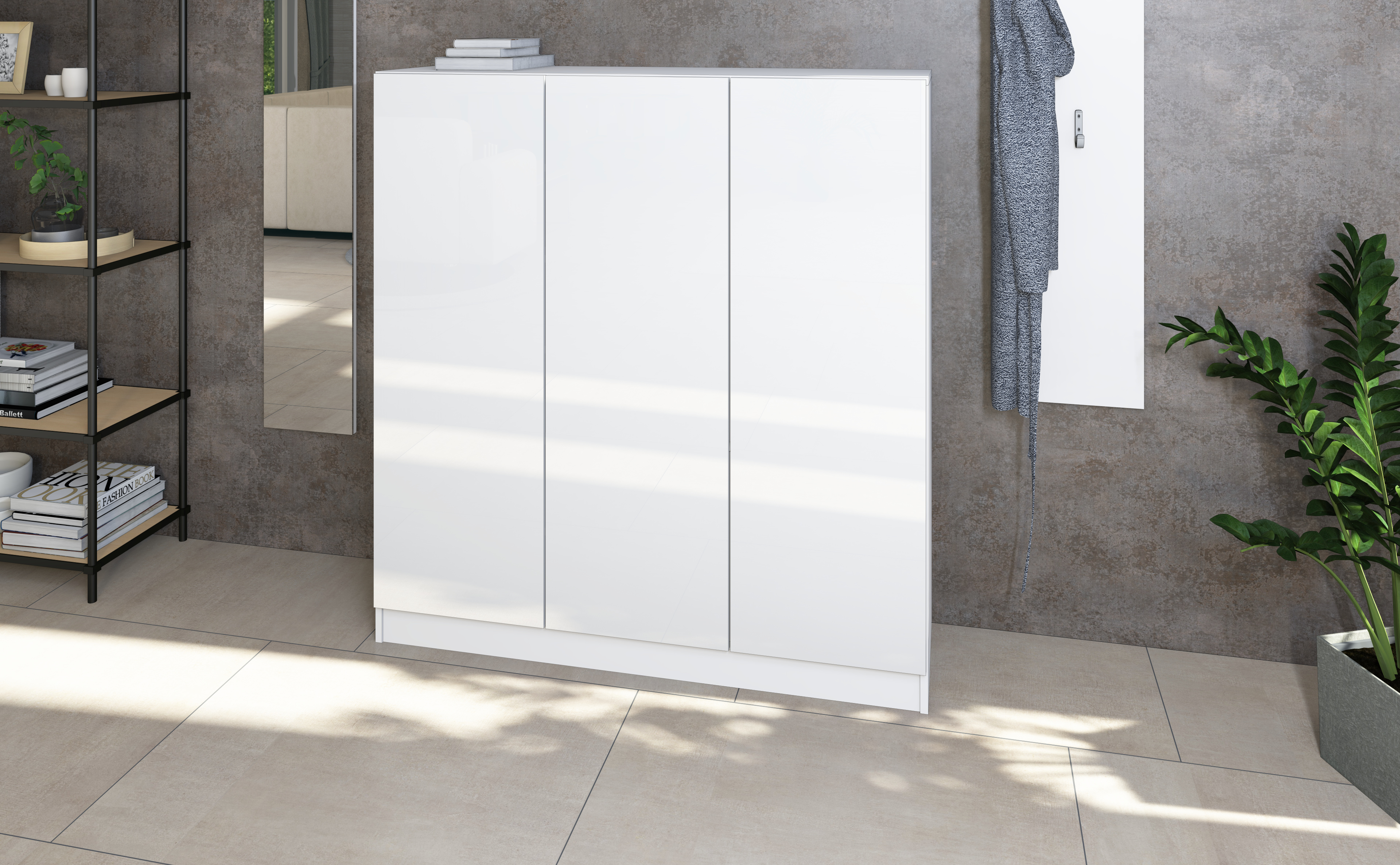 Schuhschrank VAASA mit 3 Türen in weiß matt/weiß glänzend