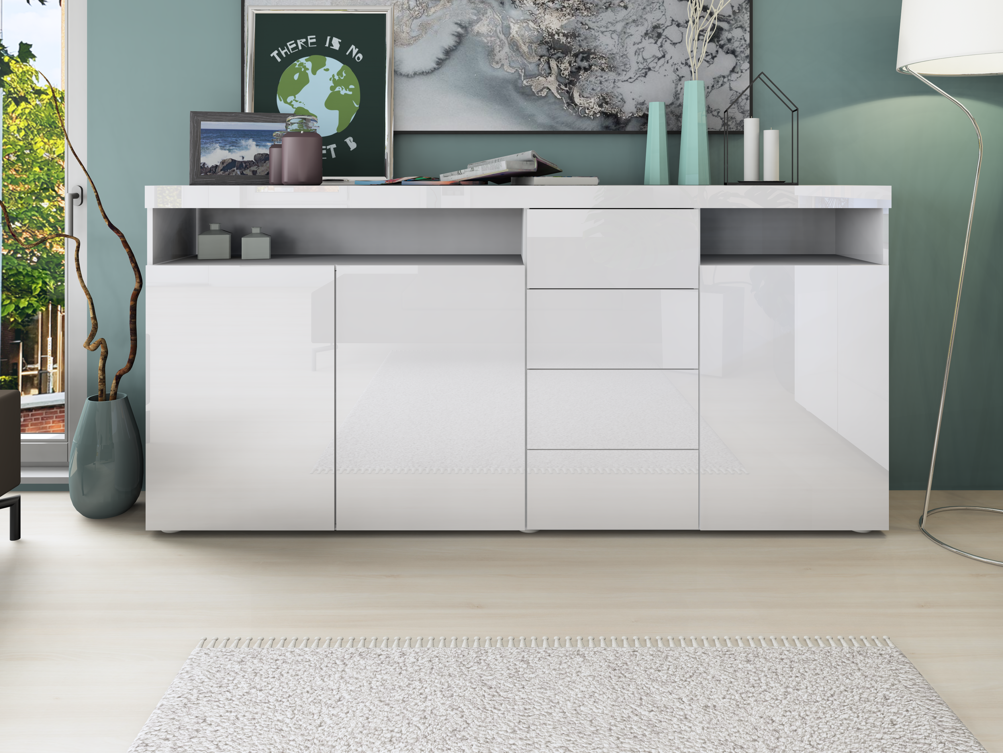 Highboard "Kapstadt" 200 cm in Weiß Hochglanz