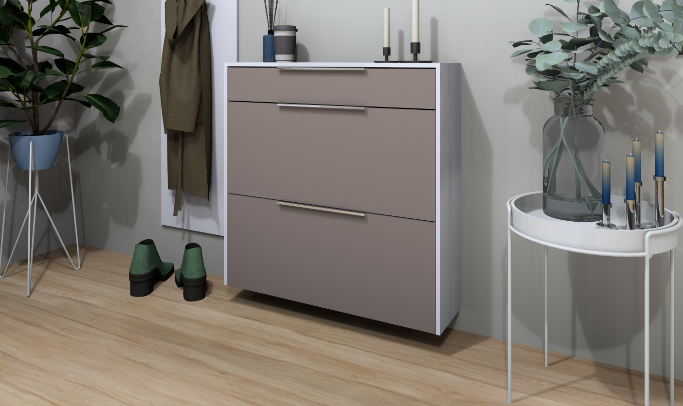 Garderobenset Oliva Basic mit Schuhschrank, Paneel und Spiegel in weiß-cappuccino