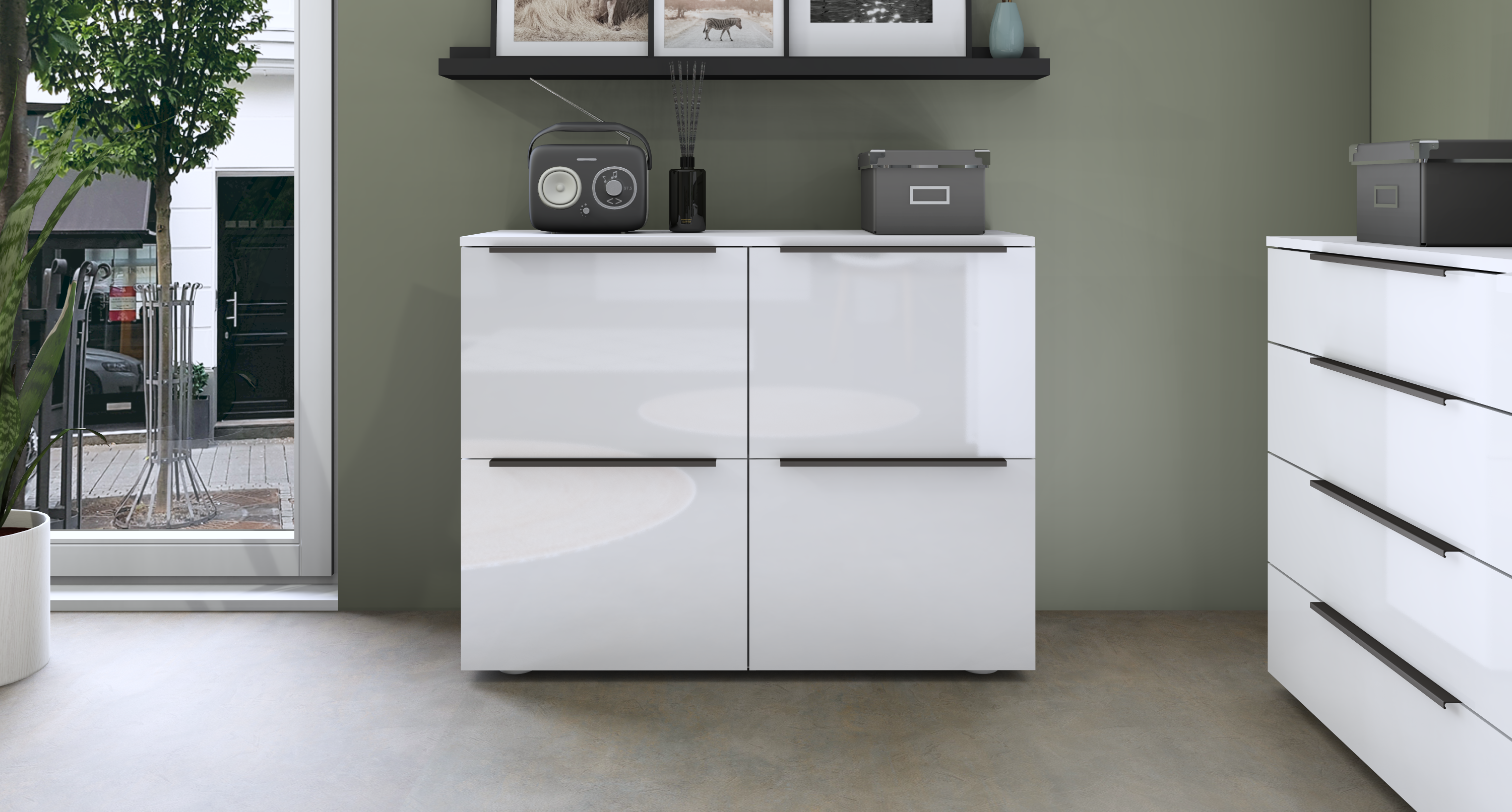 61786158_2 Kommode "Tom" mit 4 Türen in weiß glänzend