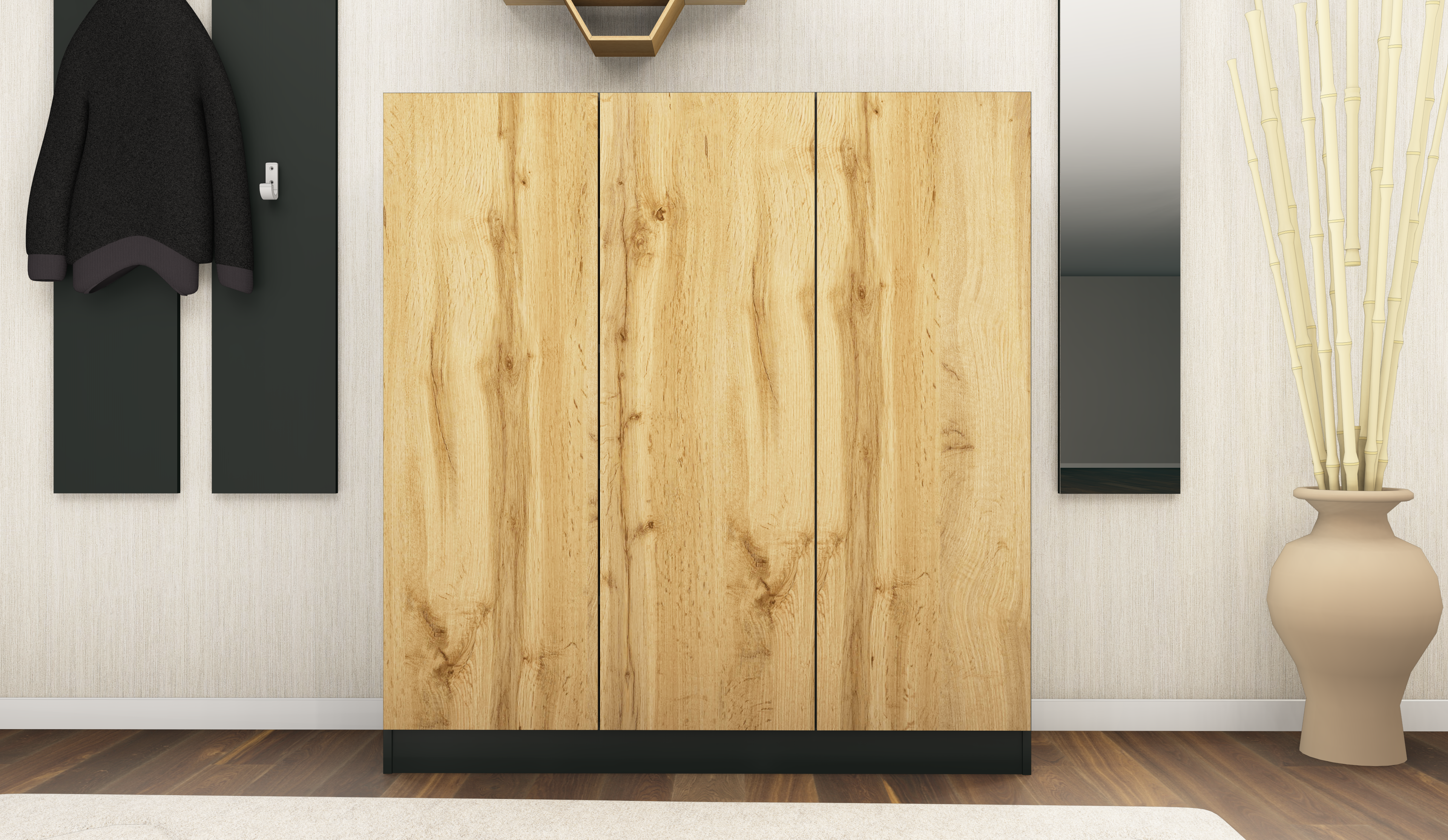 65268750_SCU-3T-Schwarz-eiche-3 Schuhschrank Schwarz Matt - Eiche "Vaasa" 3-türig