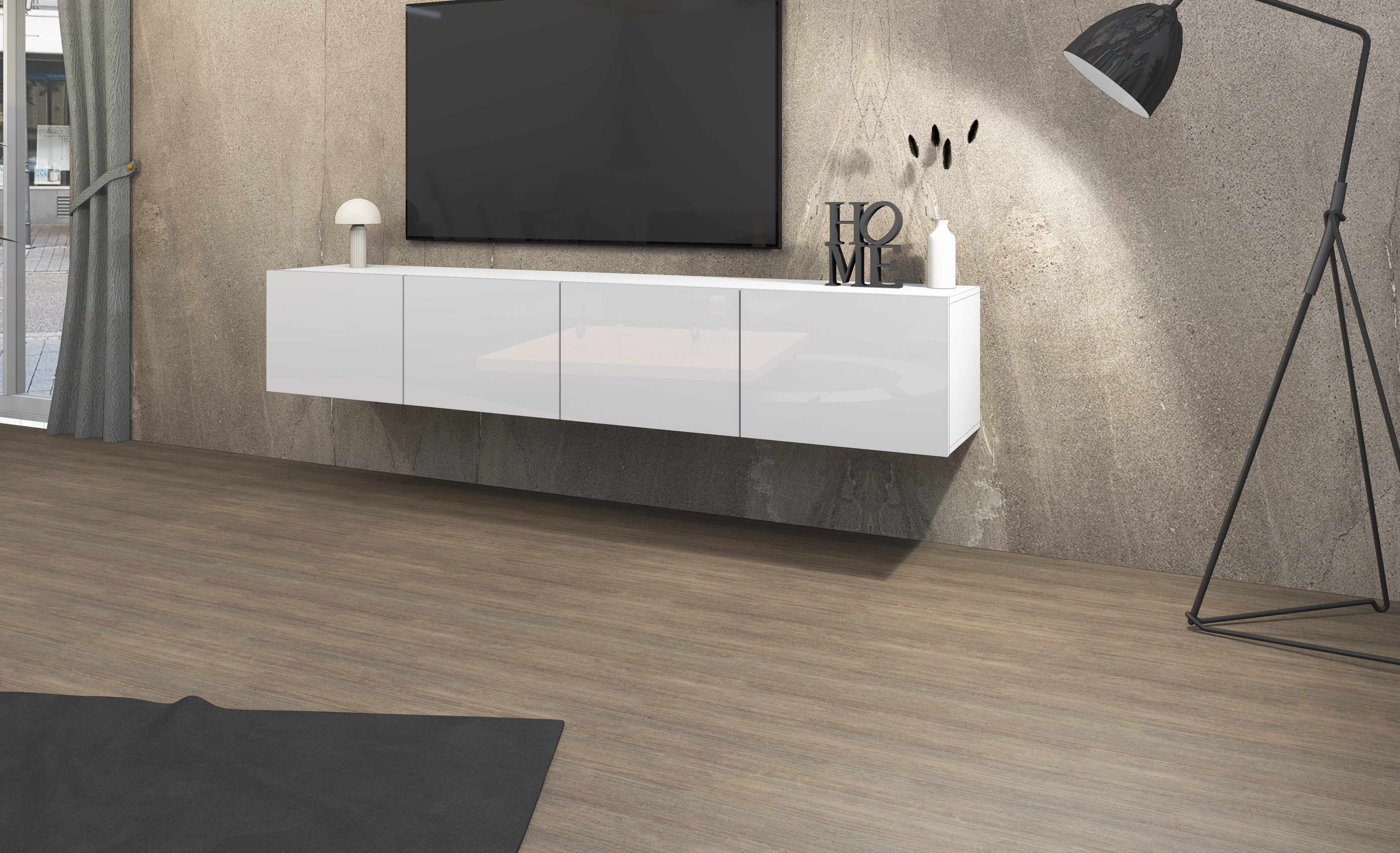 Lowboard Weiß Hochglanz "Sophia" 200 cm, 4-türig