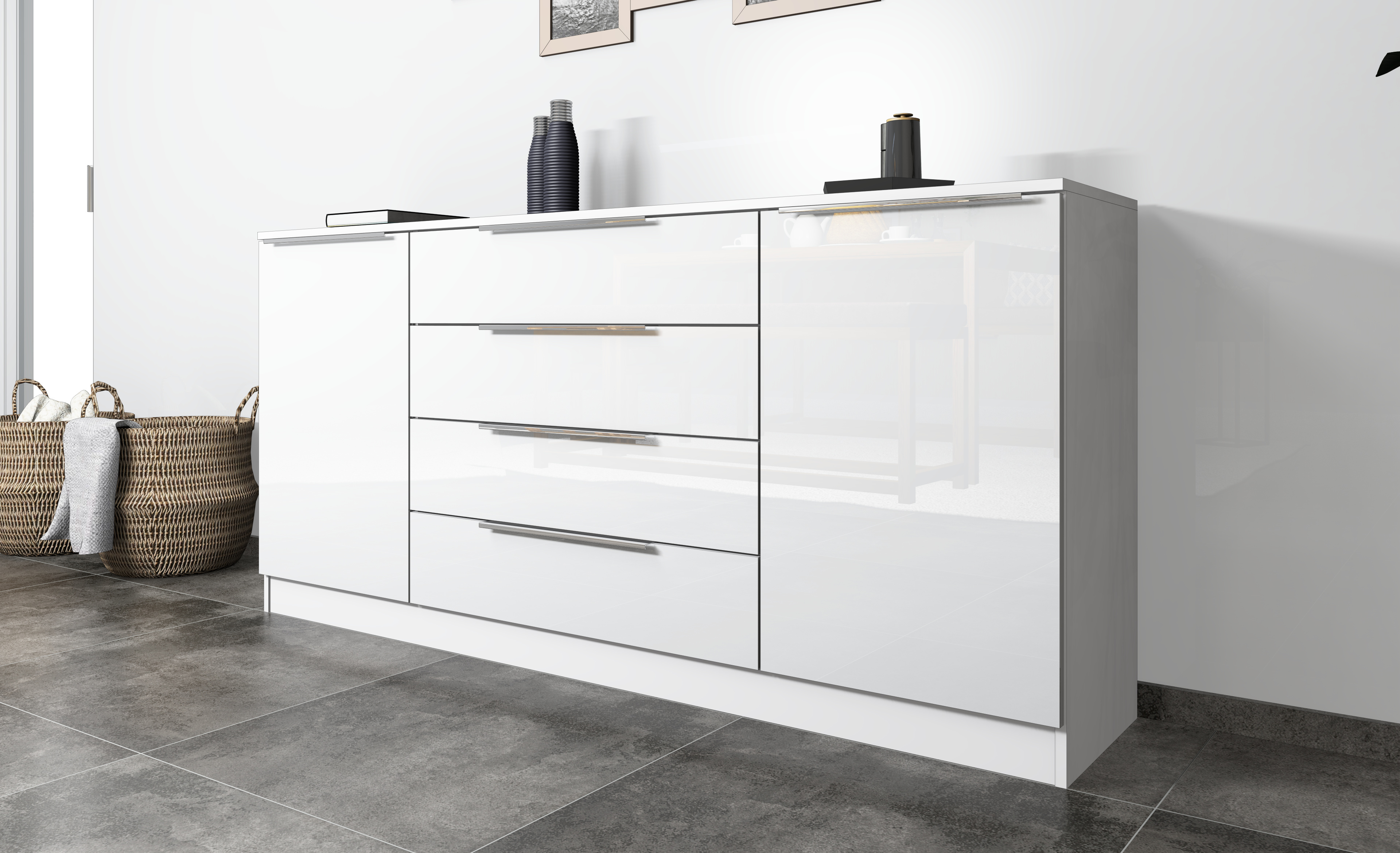 Sideboard Oliva 166 cm Weiß Matt - Weiß Hochglanz