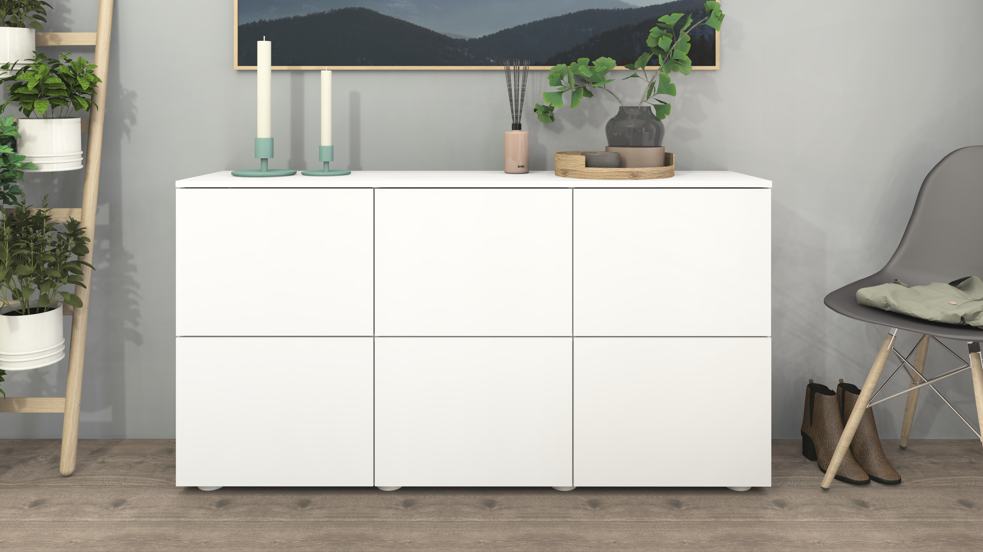 Sideboard ROVA 139 cm 6 Türen weiß matt