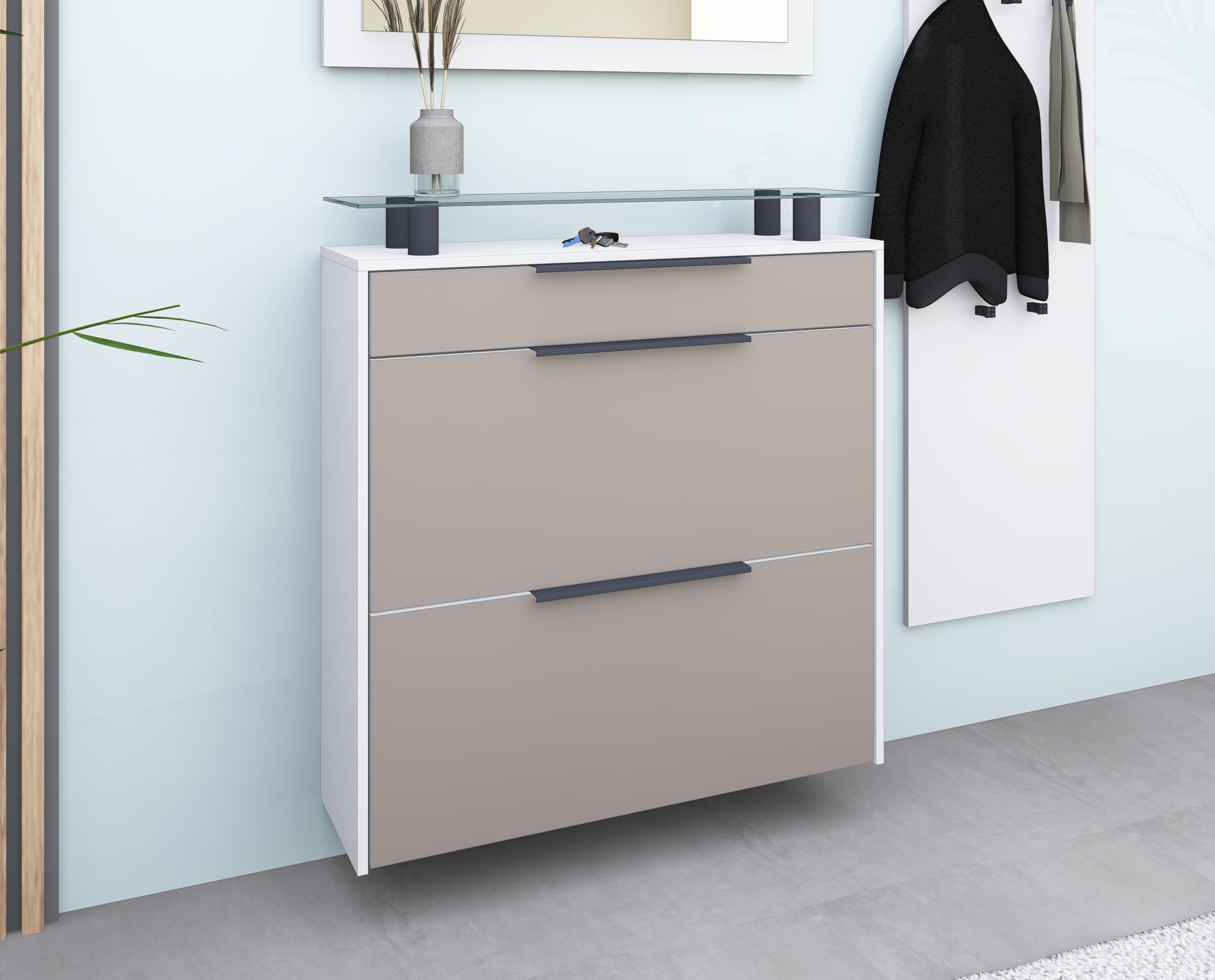 Schuhschrank Weiß - Cappuccino "Tom"