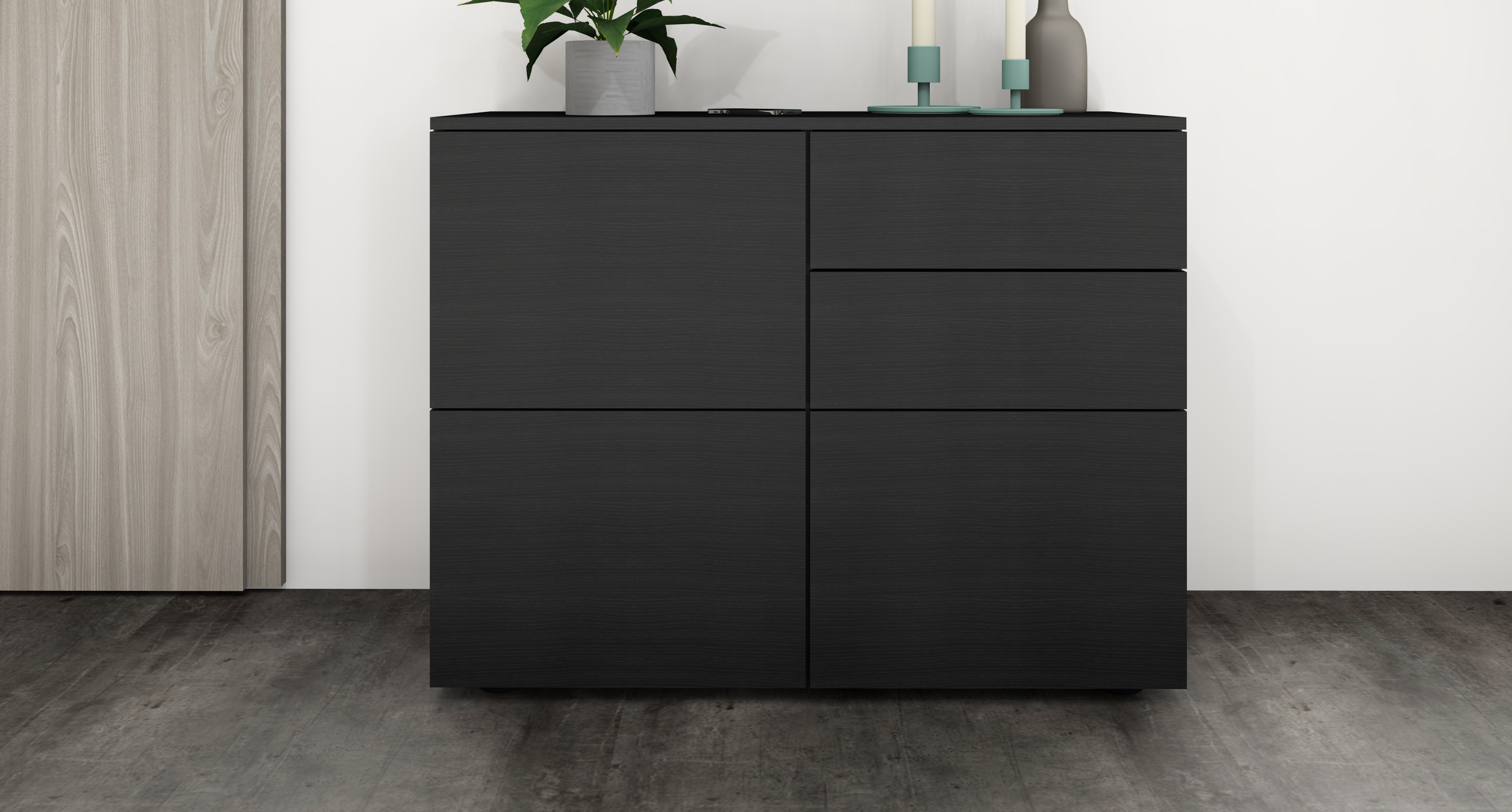 Kommode Schwarz Matt "Rova" 3-türig 