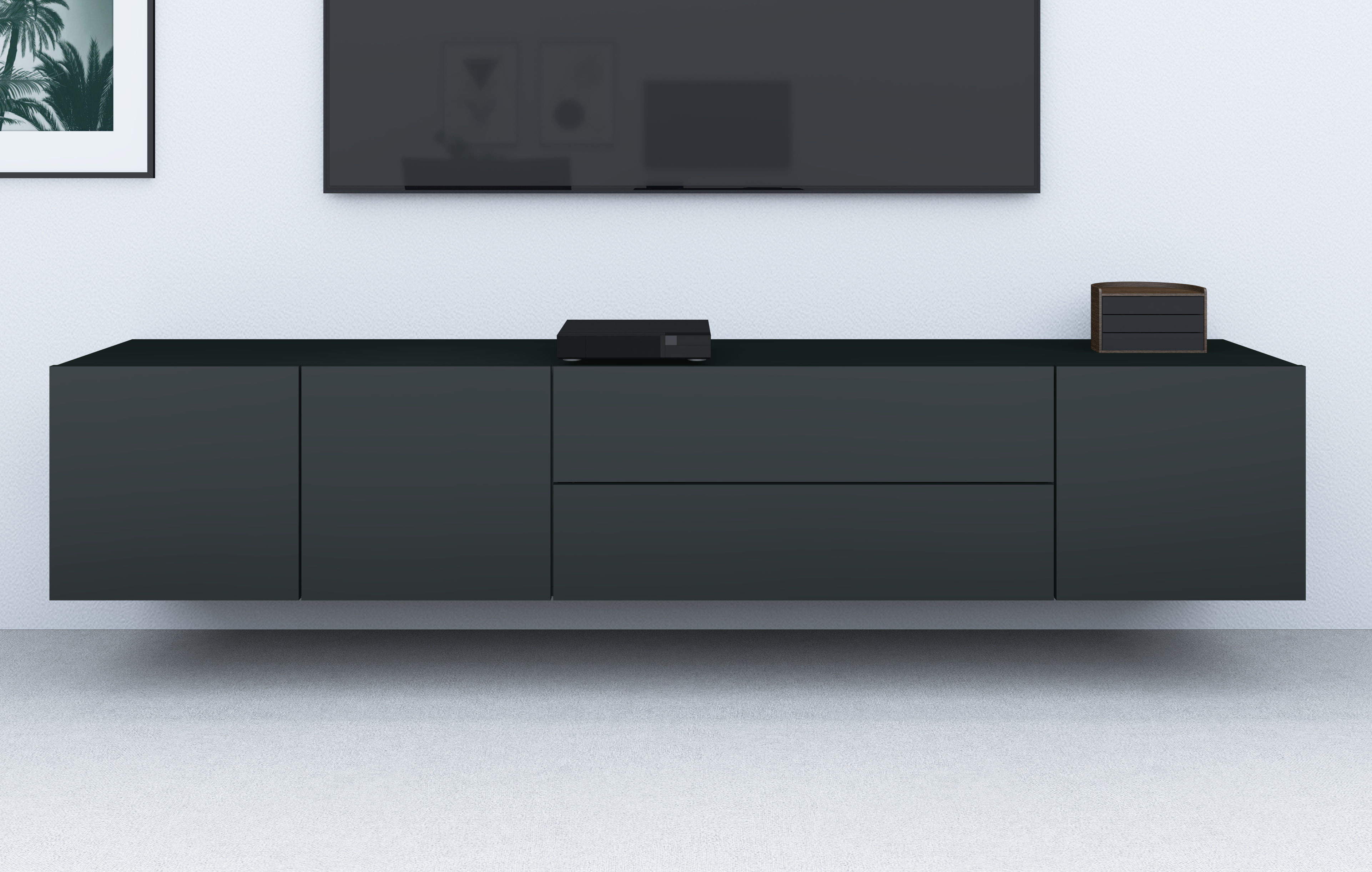 Lowboard Schwarz Matt Sophia 190 cm Hängeschrank schwarz