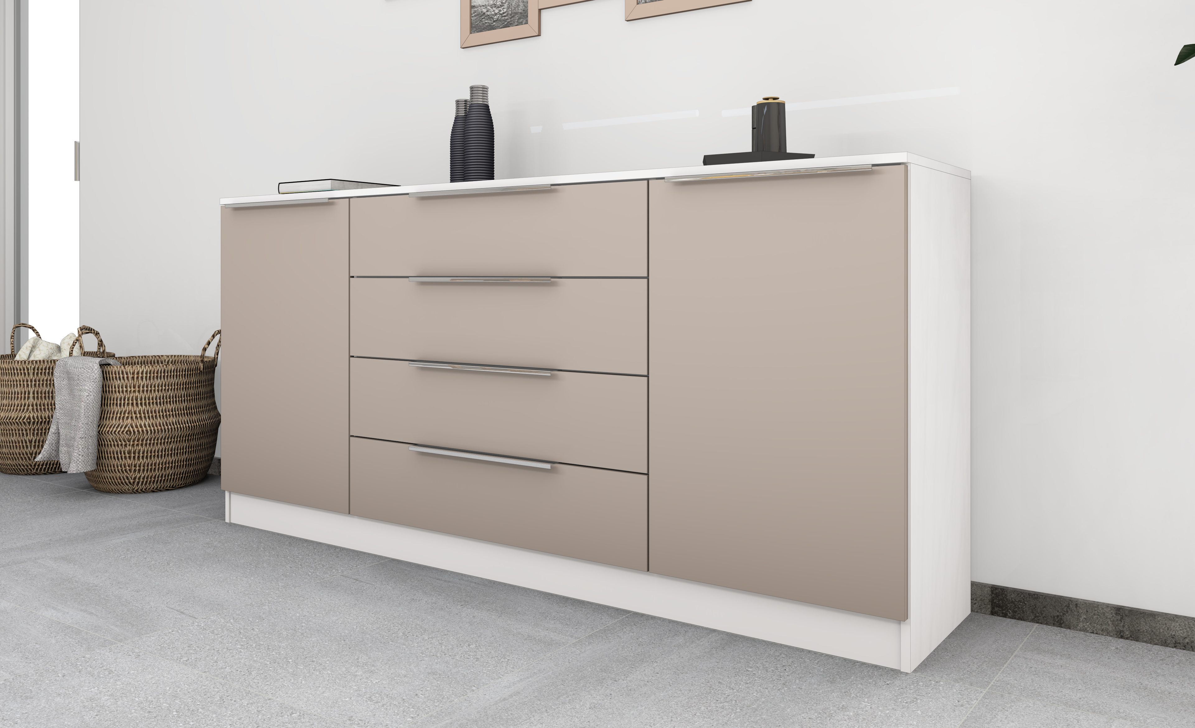 Oliva_SB166_2T_weiss-congo_04 Sideboard Oliva 166 cm Weiß Matt - Cappuccino Congo