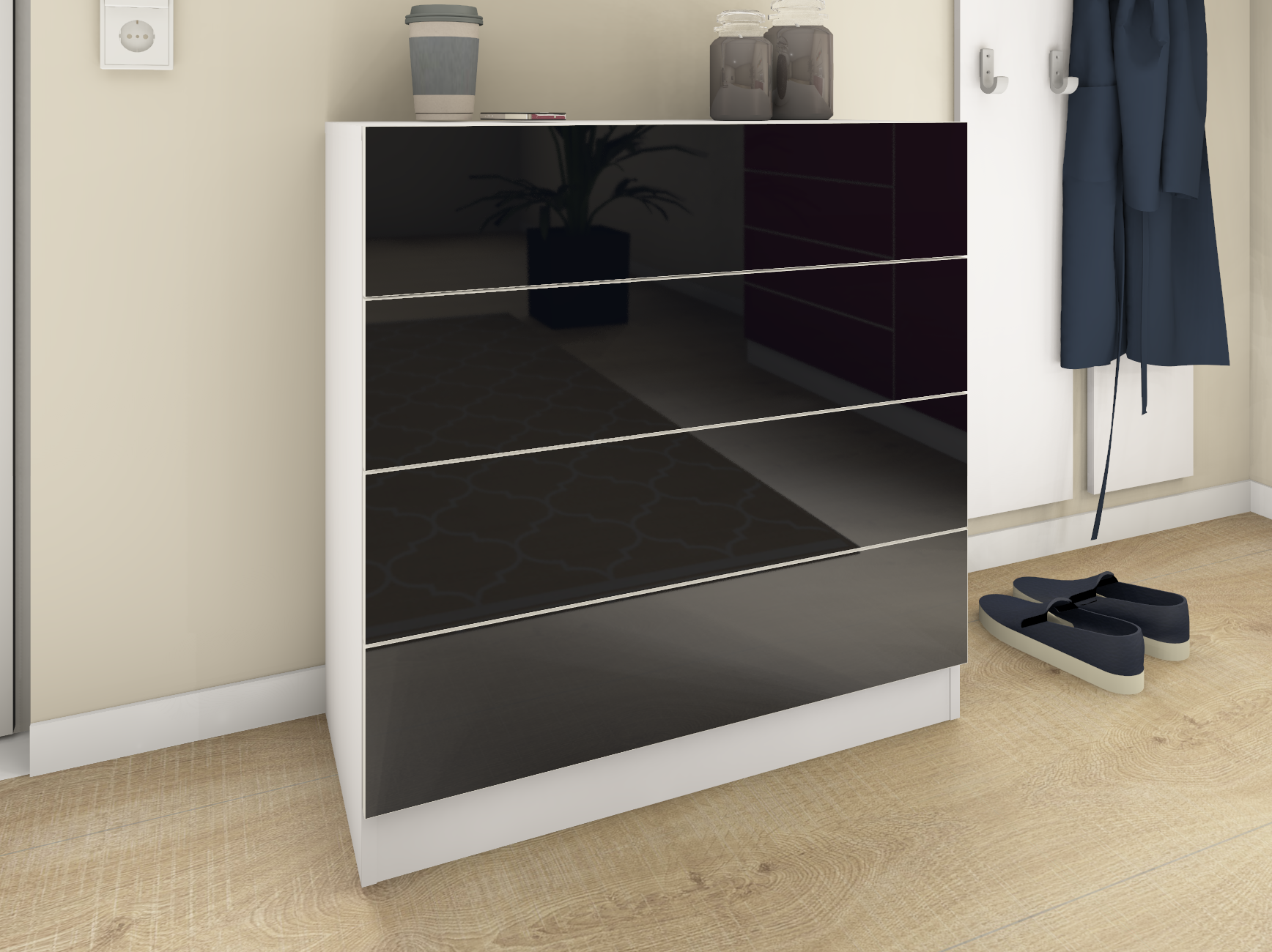 Kommode Weiß Matt - Schwarz Hochglanz "Vaasa" 4 Schubkästen