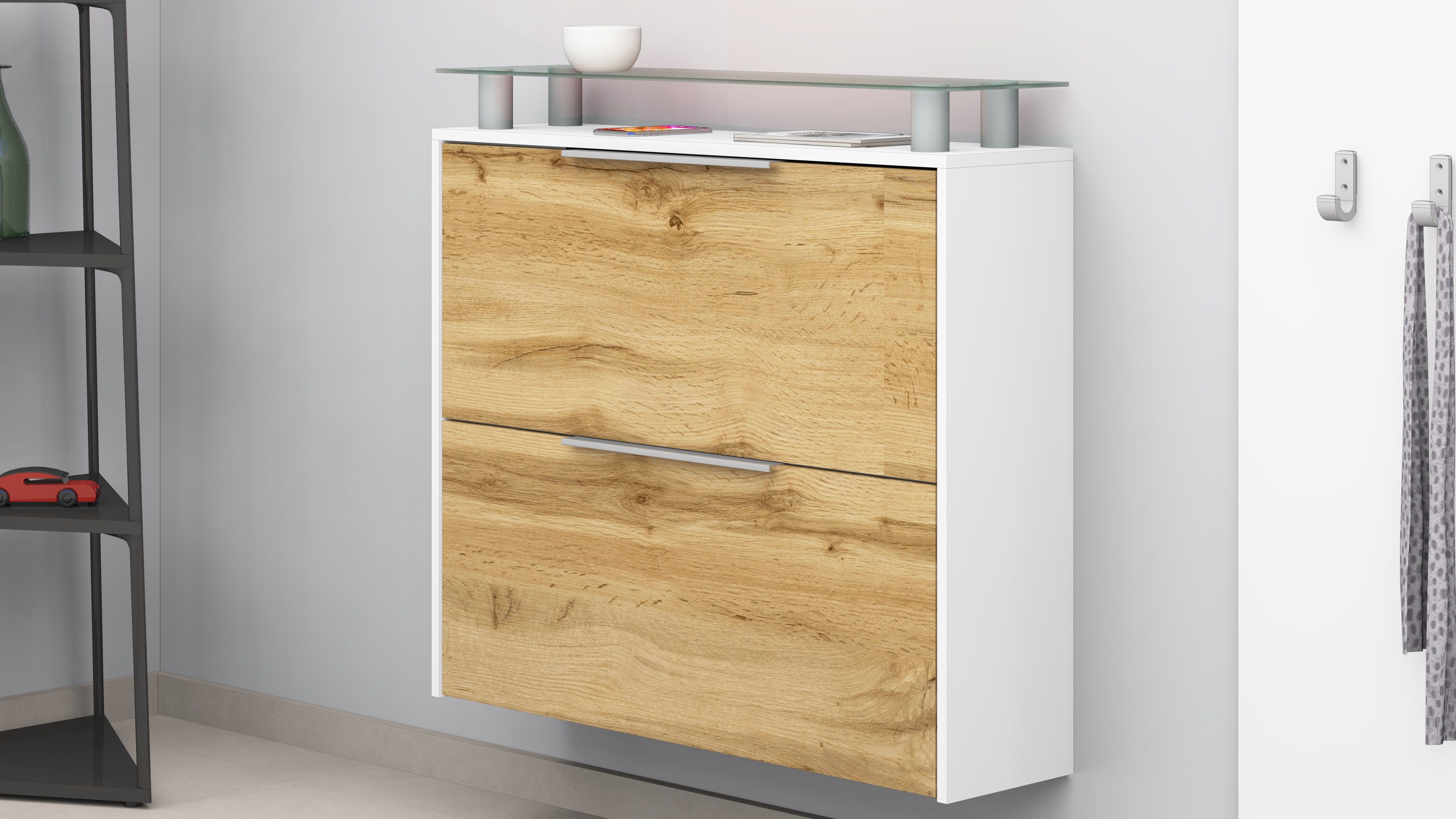 Schuhschrank Weiß Matt - Eiche Wotan "Rena"