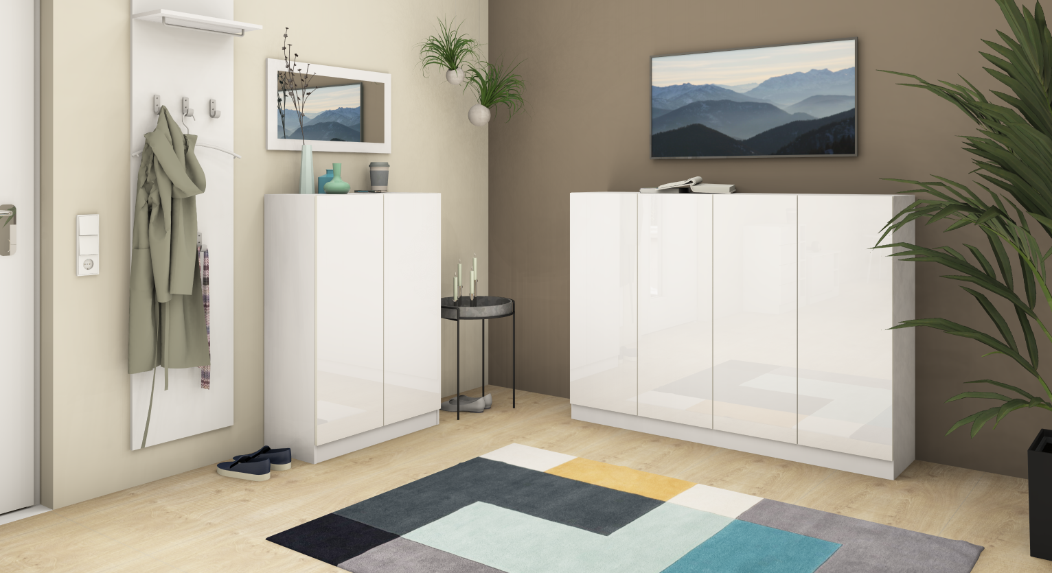Schuhschränke Weiß Hochglanz "Vaasa" 2 Türen und 4 Türen
