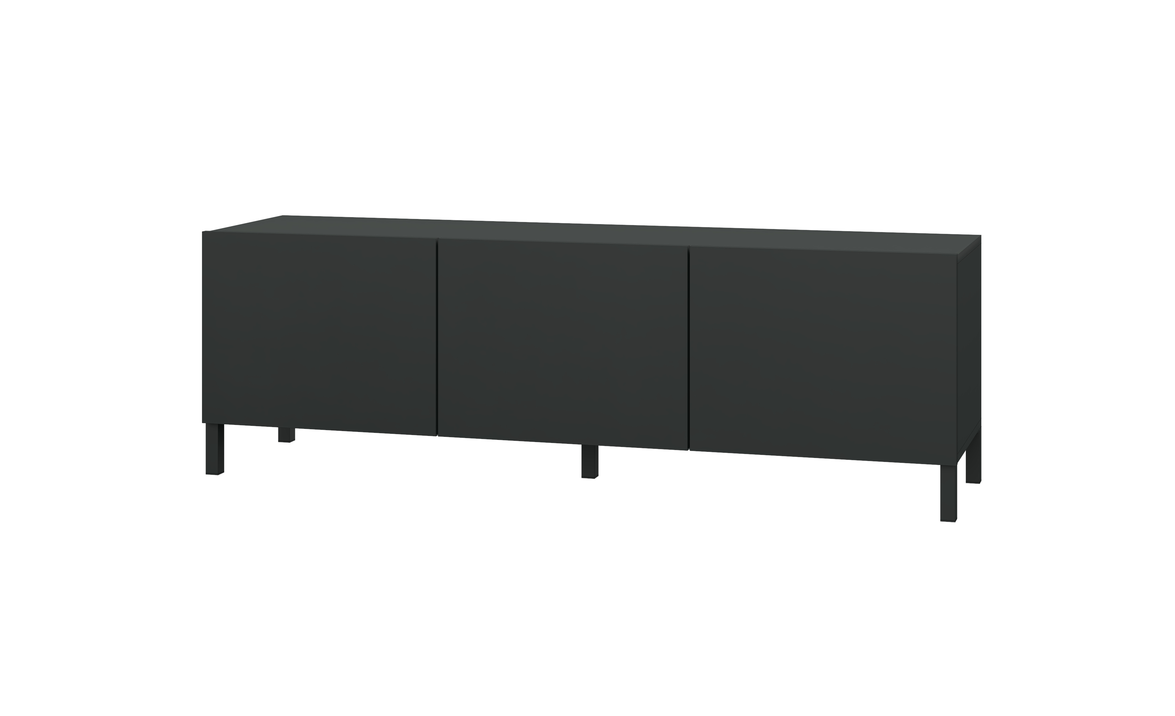 LB139_3T_scwhwarz-matt_01 Lowboard Pori 139 cm mit Metallfüßen in schwarz matt