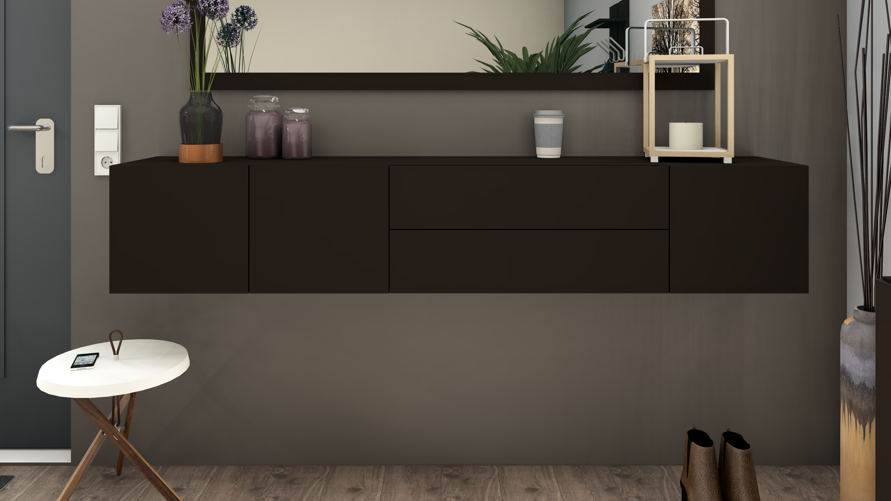 16097313_1 Lowboard Schwarz Matt Sophia 190 cm Hängeschrank