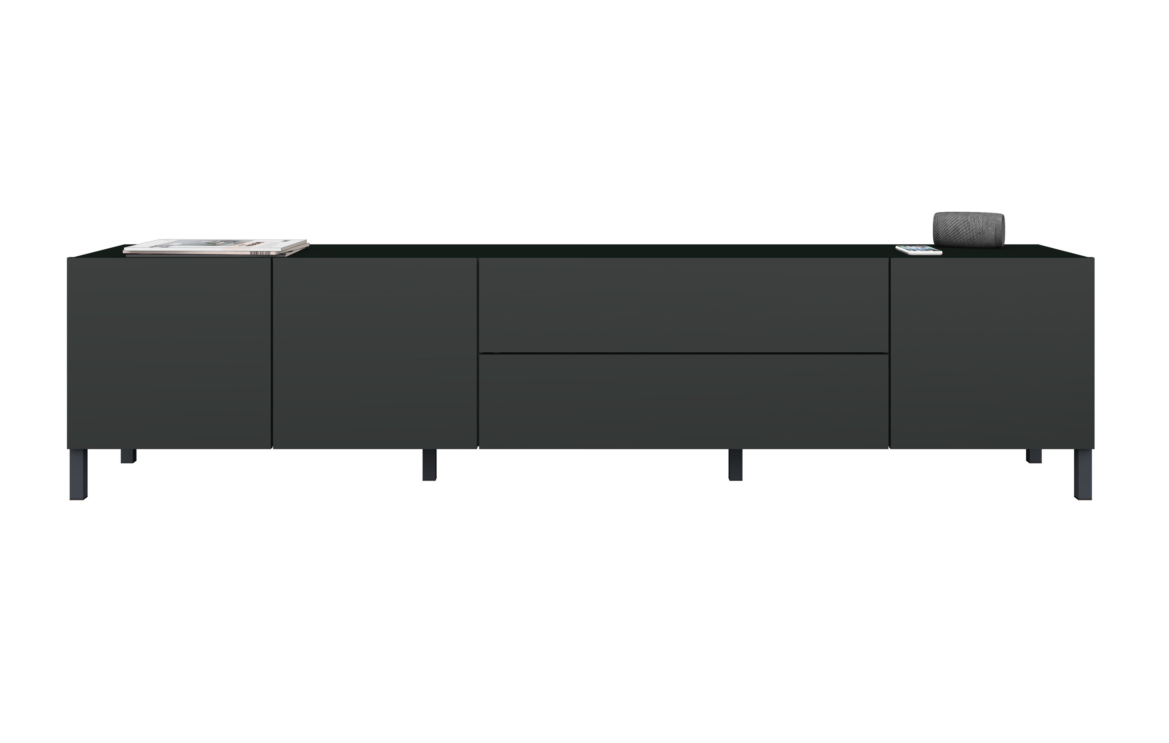 LB-190_3T-2SK_schwarz-matt_2 Lowboard Pori 190 cm mit 3 Türen und 2 Schubkästen in schwarz matt