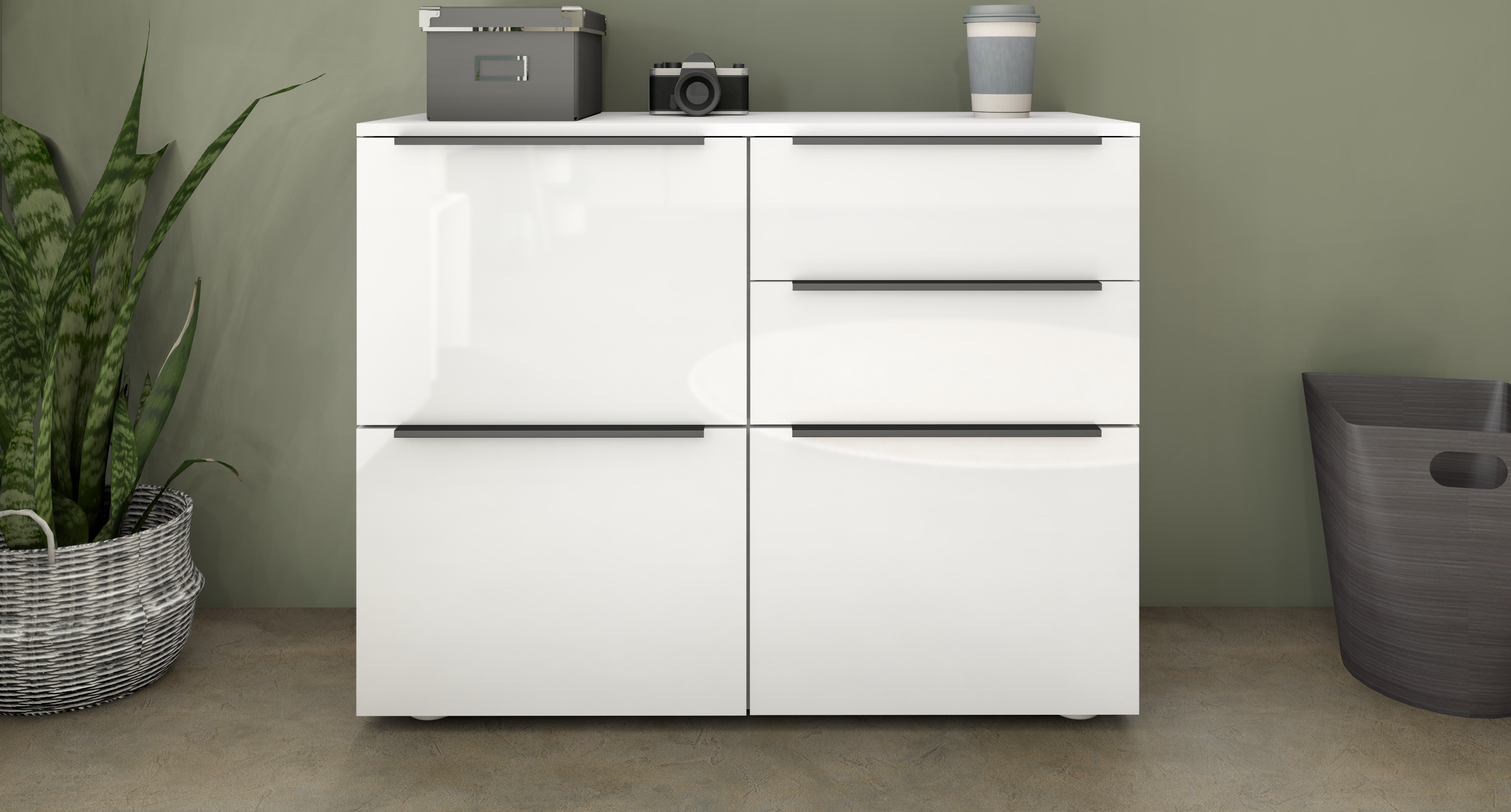 Kommode "Tom" 3-türig in weiß glänzend